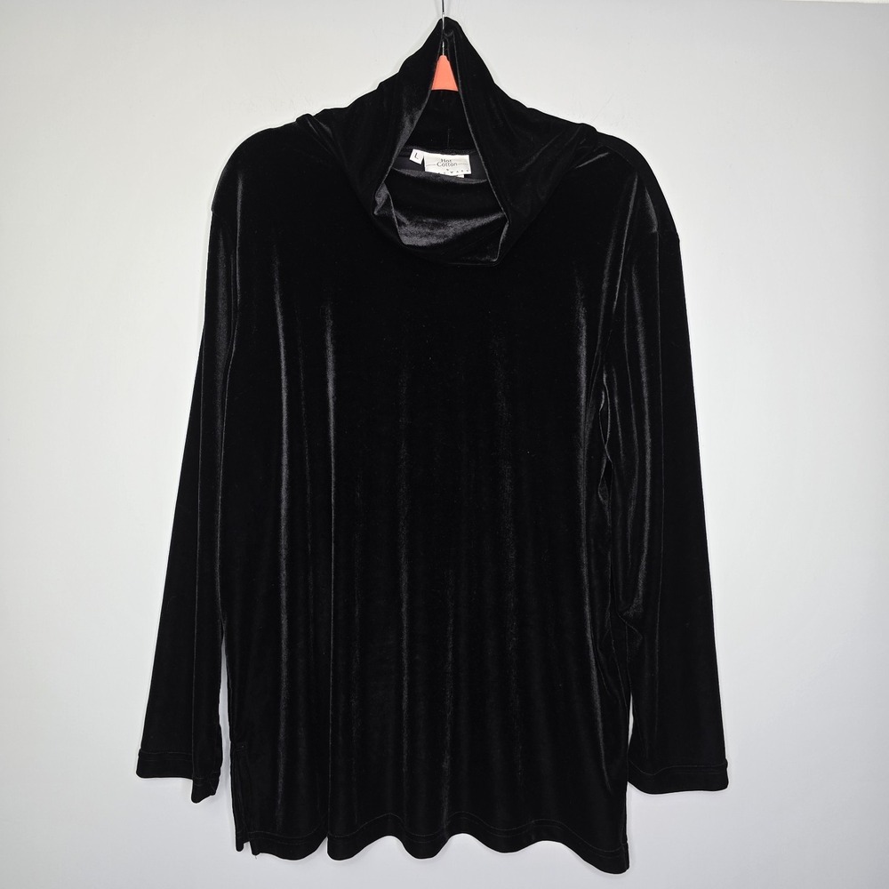 Hot Cotton Marc Ware Velvet Cowl Neck Top Size L Long Sleeve Black Velour Womens